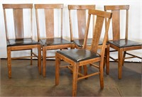 FIVE ANTIQUE OAK DINING CHAIRS