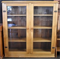 PINE BOOKCASE WITH GLASS DOORS