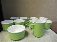 Lime Green Coffee Cup & Creamer & Sugar Bowl