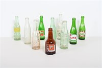 Vtg Soda Bottles: 7Up, Choc-O-Loc, Dr. Pepper, etc