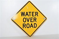 Vintage Metal Retired Highway Sign Water Over Road