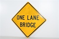 Vintage Metal Retired Highway Sign One Lane Bridge
