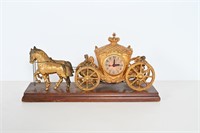 1940's Untd Clock Co. Gold Spelter Horse Carriage