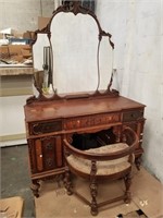 Vintage Vanity & Round Back Chair