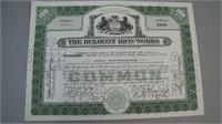 Original Belmont Iron Works Stock Certificate