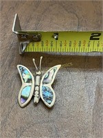 Sterling & Mother Of Pear Butterfly Brooch