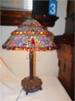 3 TIER-STAINED GLASS LAMP; H: 25" W:18"; 2 BULB;