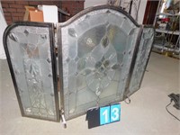 LEADED GLASS HEAVY 3 SECTION PEWTER FINISH