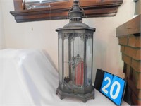 LANTERN WITH LEADED GLASS; CANDLE HOLDER INSIDE;