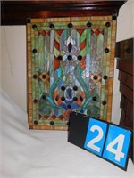 MULTICOLOR STAINED GLASS WINDOW PANEL; H:25" W: