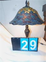 STAINED GLASS LAMP; H:20" W:15"; TWO BULB;