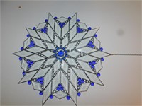 SNOWFLAKE DESIGN LEADED GLASS PANEL; 23 1/2 X 23