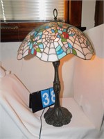 STAINED GLASS LAMP; WEB FLORAL DESIGN; SINGLE