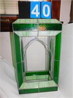 GREEN LEAD GLASS STAND; USED IN WINDOW FOR PLANT;