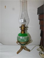 BOHEMIAN EDGED CENTER; OIL LAMP; METAL BASE H: