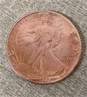 1990 American Silver Eagle Round UNC/BU