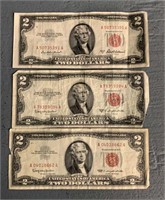 (3) Two Dollar Red Seal Notes