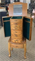 Powell 7-Drawer Oak Jewelry Armoire Cabinet
