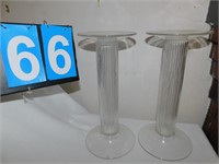 TWO GLASS PEDESTAL HOLDERS; H:21"