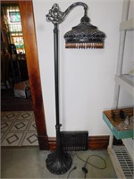 FLOOR LAMP; TWO TIER SHADE WITH BEADED BASE;