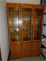 CHINA CABINET; BURLED WOOD; FOUR DOORS GLASS