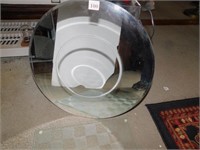 GLASS CHEST BOARD; ROUND MIRROR WITH APPLIED