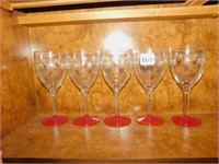 RED BASE ETCHED WINE GLASSES