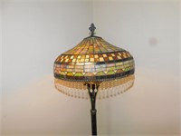 FLOOR LAMP; RIBBED CENTER; BEADS HAS BEEN ADDED;