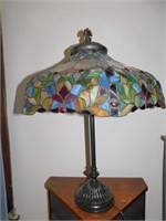 TABLE LAMP; CURVED STAINED GLASS; H:27" W: 19