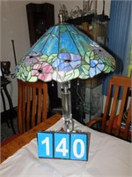 STAINED GLASS LAMP; MODERN CHROME/GLASS CENTER;