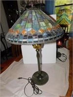 STAINED GLASS LAMP; TWO BULB; MULTICOLOR; BEADED