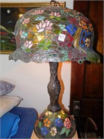 STAINED GLASS LAMP WITH LIGHTED BASE APPROX. 33"T