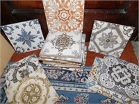 VARIOUS TILES WITH DIFFERENT DESIGNS APPROX. 8"