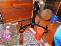 LARGE WOODEN EASEL, LED CANDLE, 2 GLASS AND WOOD