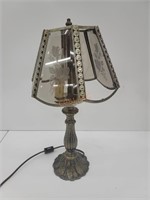 Ornate Brass Lily Pad Table Lamp w/ Glass Shade