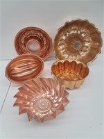 5 Pcs Vintage Copper Molds & Pans