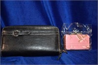 Black Double Zipper Wallet and Pink Silk Square