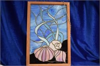 Stained Glass Style Shell Panel in Wooden Frame w/