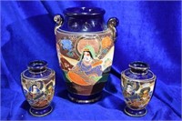 Vintage 3 Piece Japanese Ceramic Vase Lot