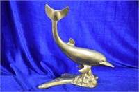 Large Brass Dolphin on a Wave