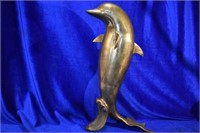 Large Brass Dolphin Balancing on Wave + Tail
