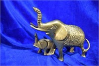 Brass Elephant with Baby Figure