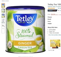 Tetley Tea 100% Steamed Ginger Green Tea, 24 Count