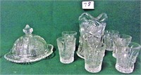 child's butter dish, pitcher w/6 glasses