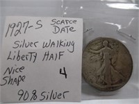 1927-S Silver Walking Liberty Half Dollar