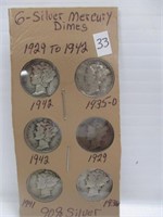 6- Silver Mercury Dimes 1929-1942 90% Silver