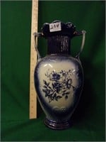 lg. blue flowe decorated vase