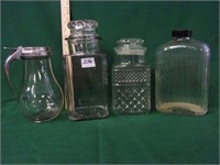 3 jars, syrup pitcher