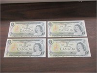 FOUR 1973 IN SEQUENCE CAN $1 DOLLAR BANK NOTES