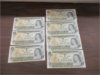 7 1973 IN SEQUENCE $1 DOLLAR BANK NOTES